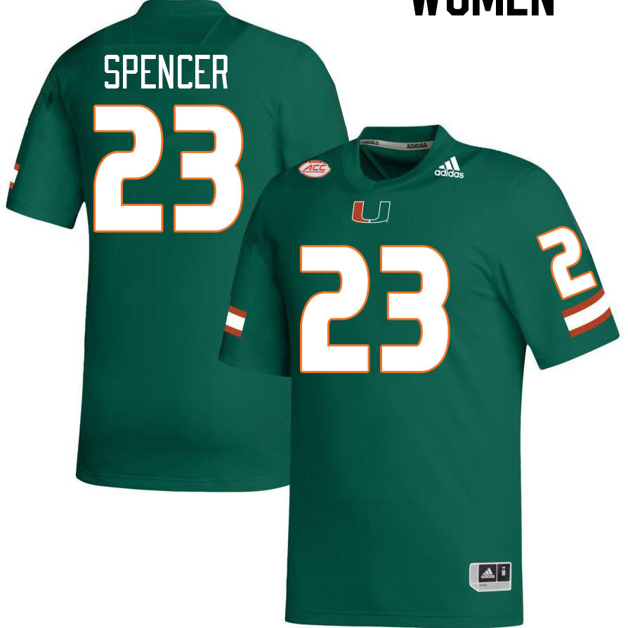 Women #23 Kaleb Spencer Miami Hurricanes College Football Jerseys Stitched-Green - Click Image to Close